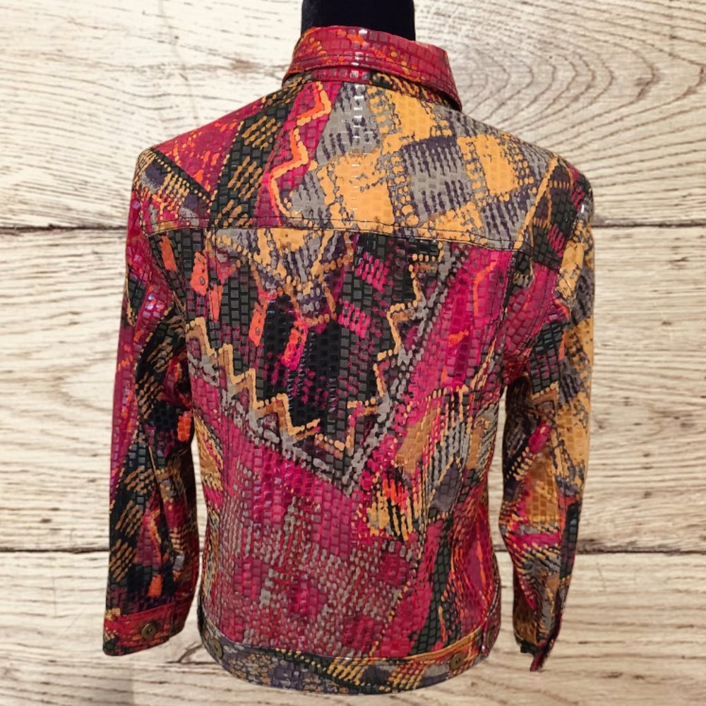 Ruby Red Splashy Button-Front Jacket Sz 6 - image 3